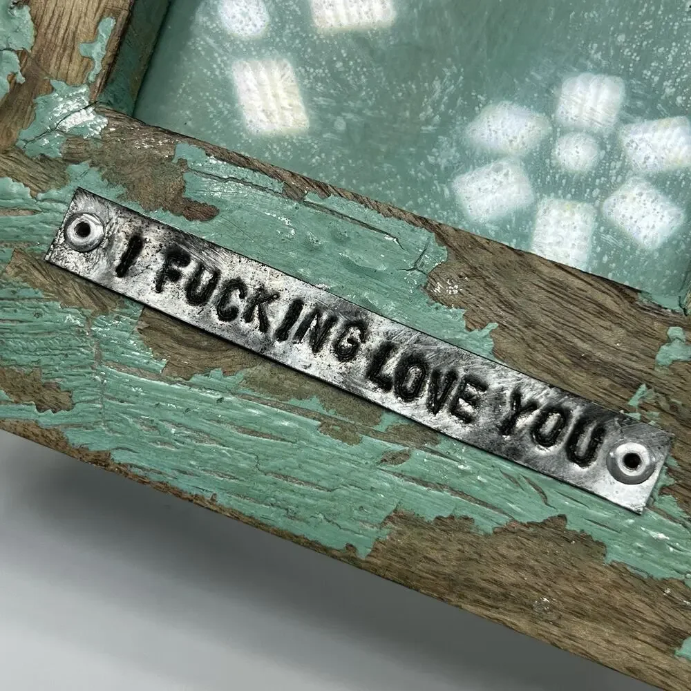 I *!?@# Love You Picture Photo Frame Rustic Shabby Wood Aqua Green 3.5x5.5
